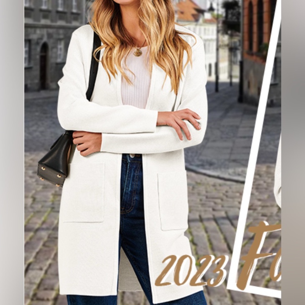 White Knit Cardigan Sweater Open Front